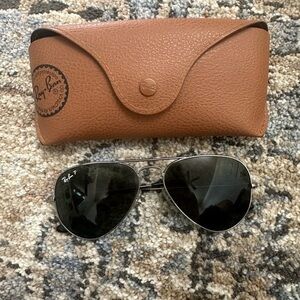 Ray-Ban Aviator Polarized Sunglasses-Silver Metal Frame